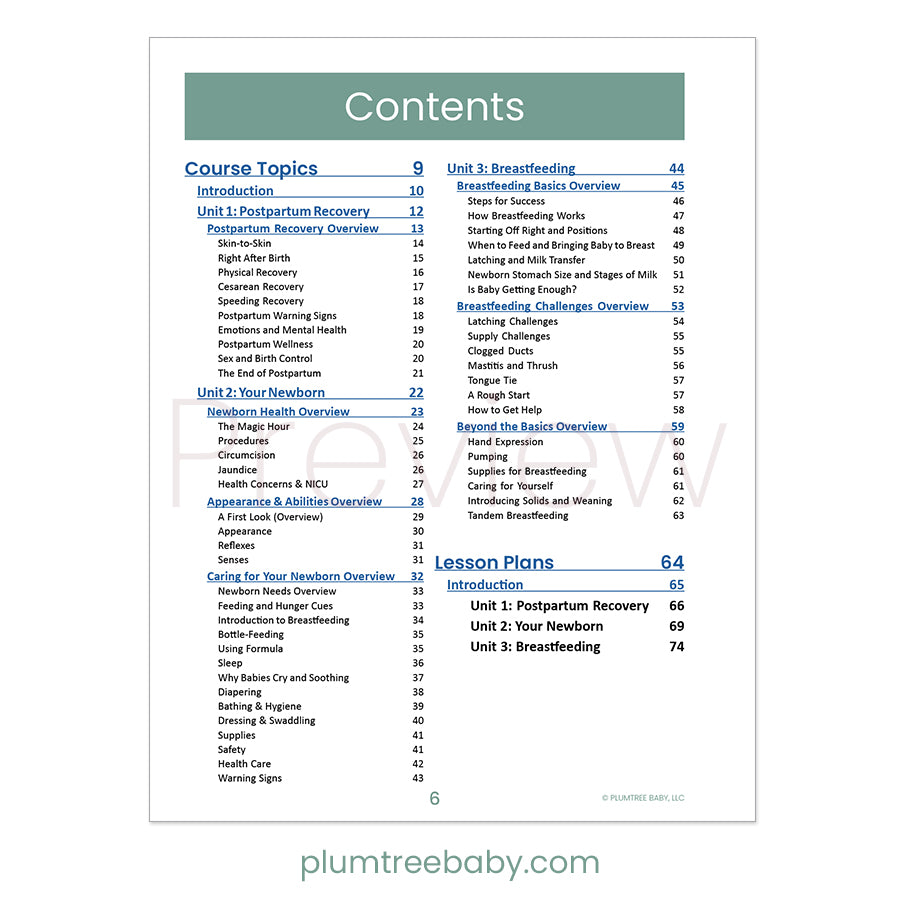 Postpartum and Baby Care Curriculum-Instructor Resource-Plumtree Baby